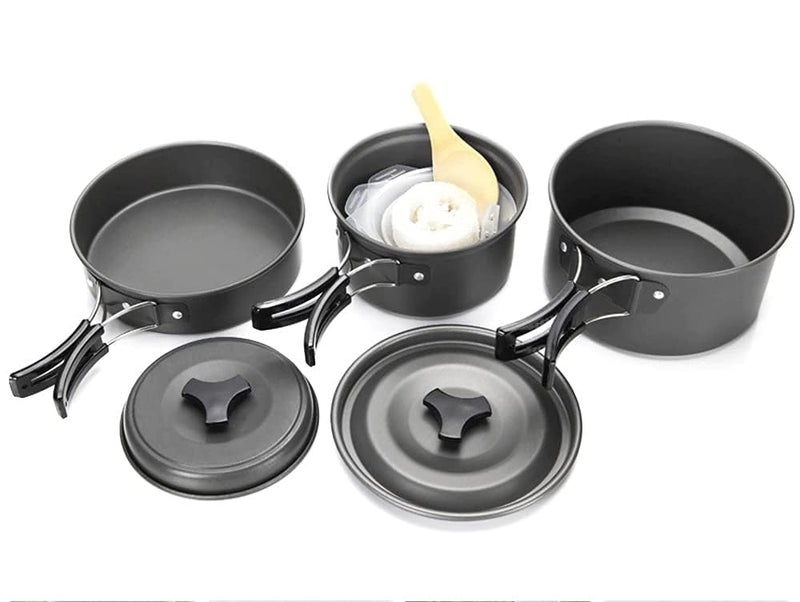 DPCR Portable Camping Cookware Mess Kit, Lightweight Hiking Cookware Set with Mesh Bag, Nonstick Aluminum Cooking Kit,Outdoor Pot Pan Kettle Backpacking Mess Kit with Bowls (3-4 Person) - Image 1