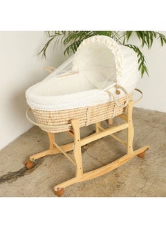 StarKids Moses Basket off-white Color with Wooden Stand on Wheels  - Image 2