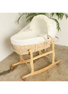 StarKids Moses Basket off-white Color with Wooden Stand on Wheels  - Image 3