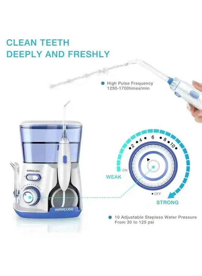 waterpluse Water Flosser Oral Irrigator, 800 ml Dental Water Tooth Cleaner, 10 Adjustable Pressures, Electric Flosser for Teeth / Braces, 5 Home Jets Professional Water Flosser Oral Irrigator（Blue） - Image 2