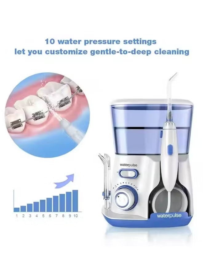 waterpluse Water Flosser Oral Irrigator, 800 ml Dental Water Tooth Cleaner, 10 Adjustable Pressures, Electric Flosser for Teeth / Braces, 5 Home Jets Professional Water Flosser Oral Irrigator（Blue） - Image 3