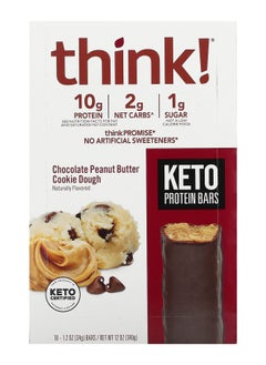 Think Keto Protein Bars Chocolate Peanut Butter Cookie Dough 10 Bars 1.2 oz (34 g) Each 