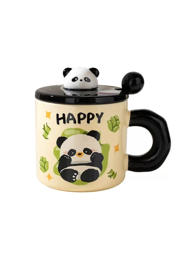 كوب سيراميك بتصميم باندا مع غطاء وملعقة - كوب هدية لطيف للقهوة والشاي - Image 1