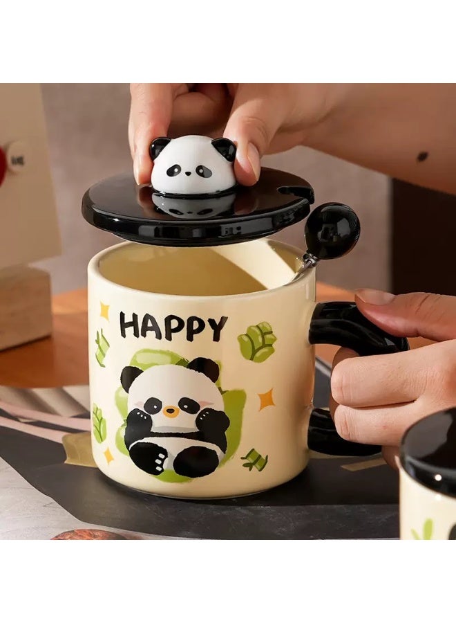 كوب سيراميك بتصميم باندا مع غطاء وملعقة - كوب هدية لطيف للقهوة والشاي - Image 2