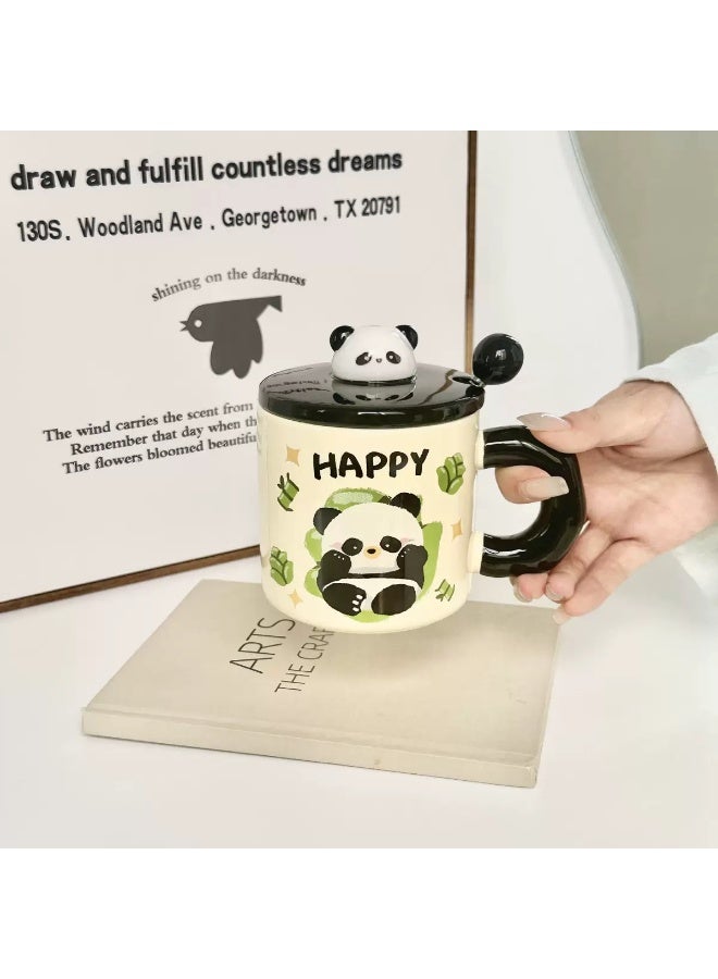 كوب سيراميك بتصميم باندا مع غطاء وملعقة - كوب هدية لطيف للقهوة والشاي - Image 3