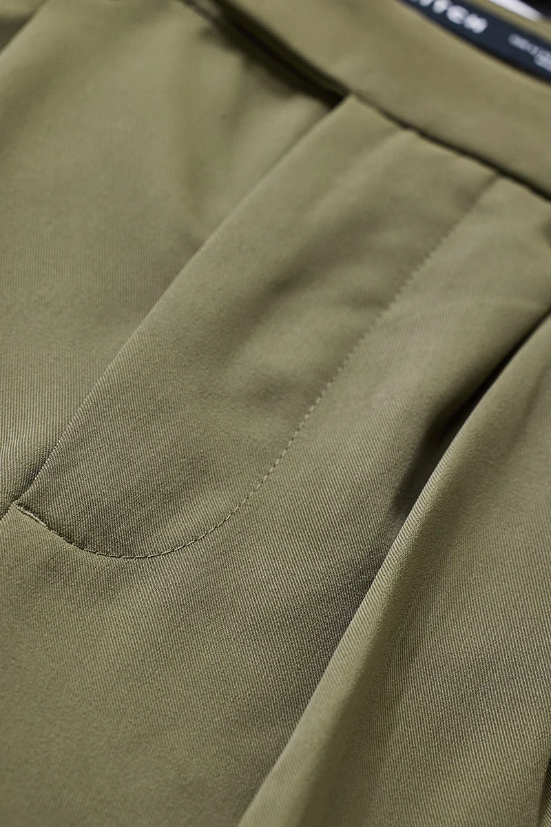 SNITCH Olive Solid Relaxed Casual Trousers