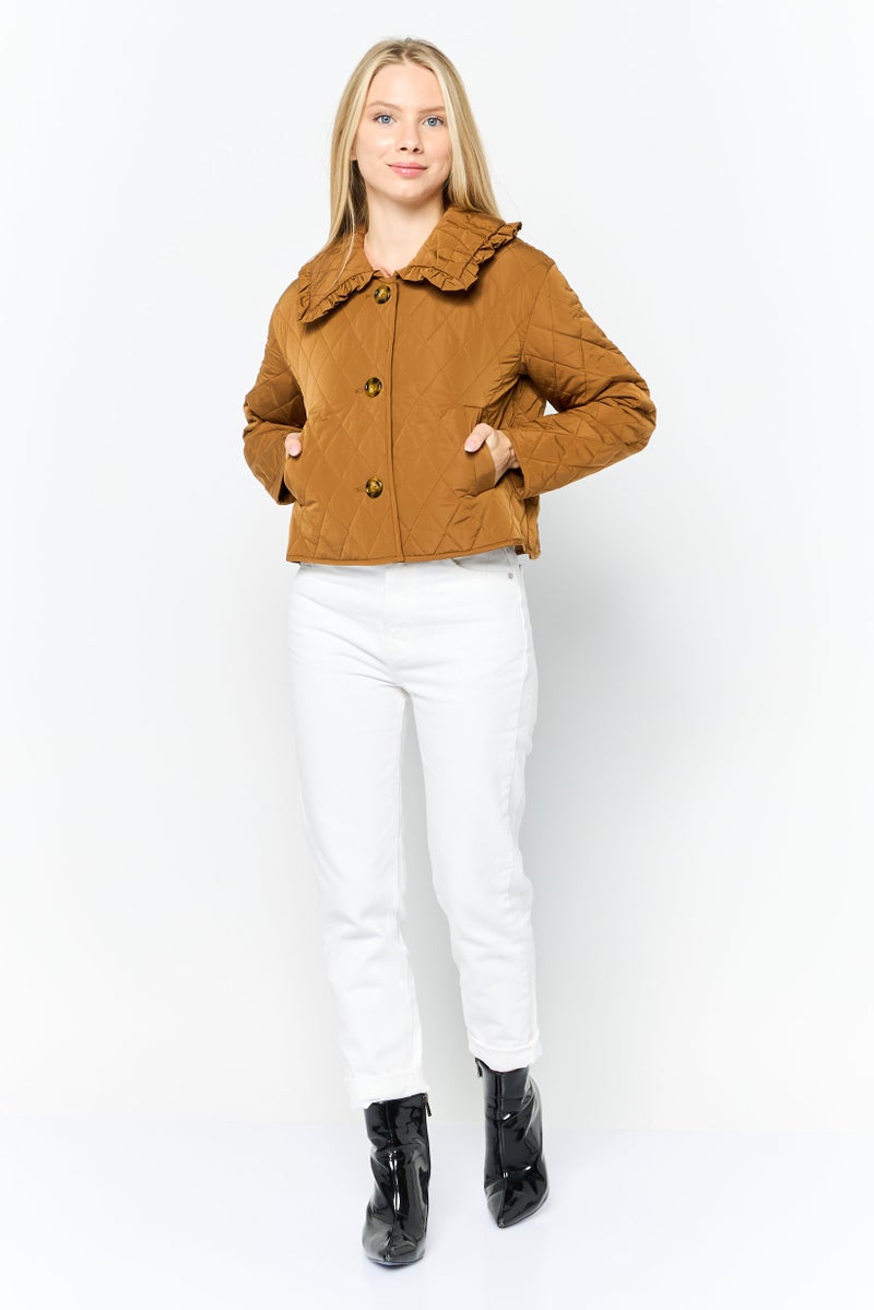 WHISTLES Women Quilted Jacket Shirt, Brown - Image 2