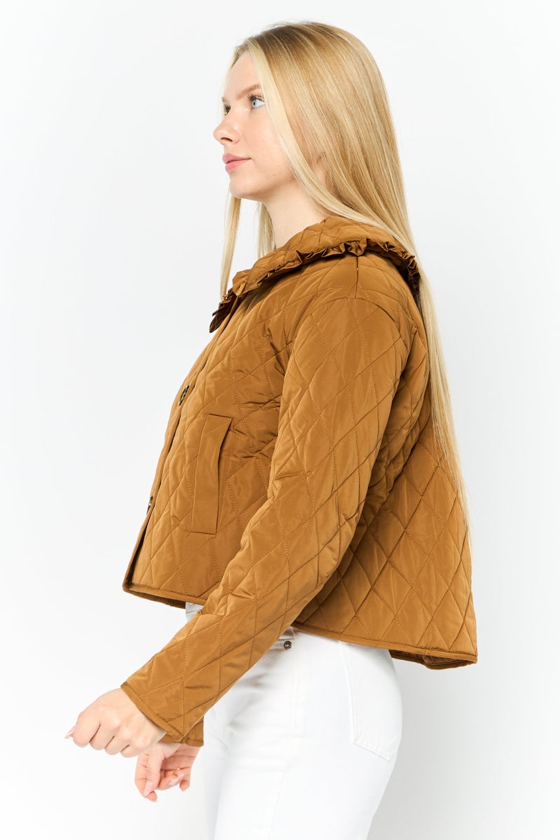 WHISTLES Women Quilted Jacket Shirt, Brown - Image 4
