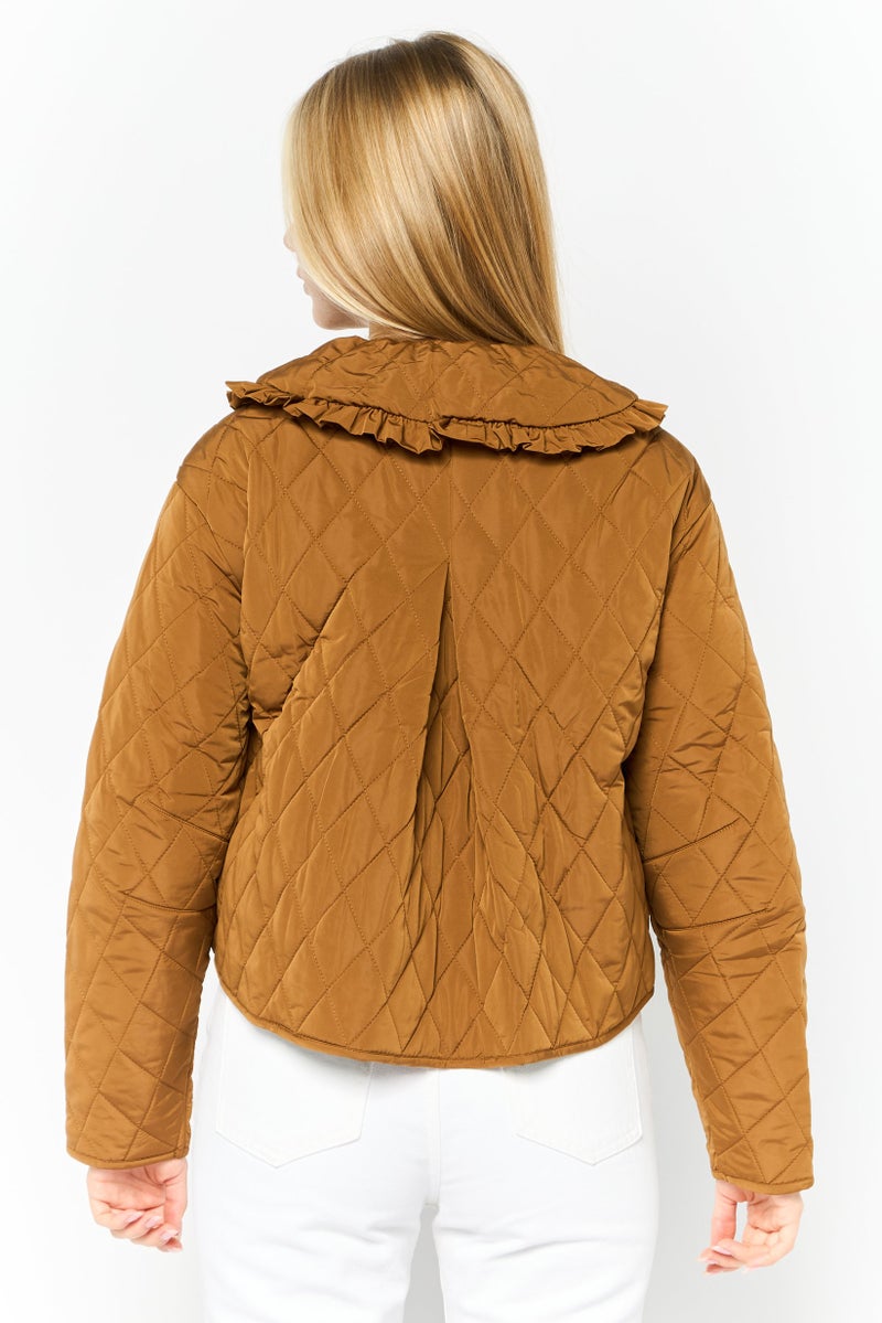WHISTLES Women Quilted Jacket Shirt, Brown - Image 3