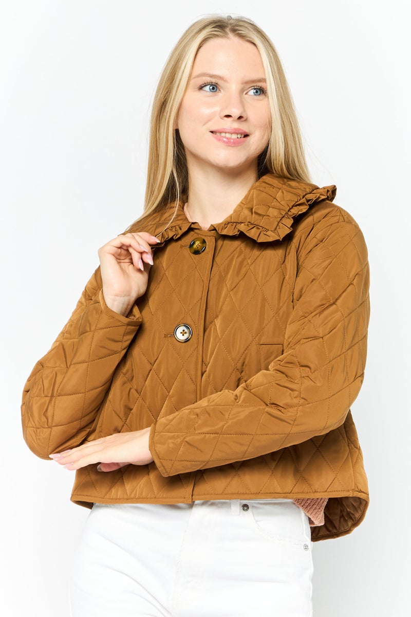 WHISTLES Women Quilted Jacket Shirt, Brown - Image 1