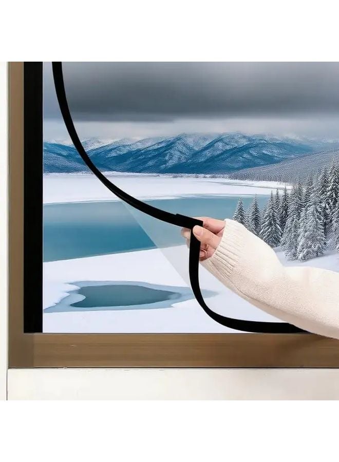 Magnetic Window Insulation Kit Black Frame White Film 90x100cm Winter Cold Protection - Image 1