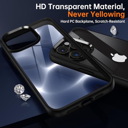 Supdeal Shockproof Clear Case for iPhone 15 Pro, [Not Yellowing] [10FT Military Drop Protection] Hard Clear Back Four Corner Airbags Drop Protection Phone Cover, 6.1 inch, Black - Image 4