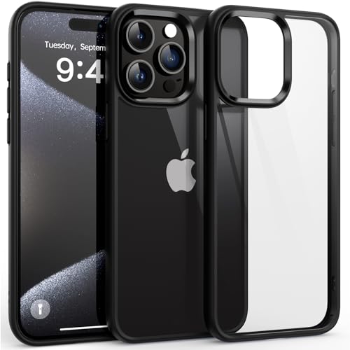 Supdeal Shockproof Clear Case for iPhone 15 Pro, [Not Yellowing] [10FT Military Drop Protection] Hard Clear Back Four Corner Airbags Drop Protection Phone Cover, 6.1 inch, Black - Image 1