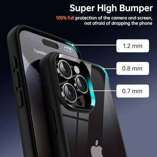 Supdeal Shockproof Clear Case for iPhone 15 Pro, [Not Yellowing] [10FT Military Drop Protection] Hard Clear Back Four Corner Airbags Drop Protection Phone Cover, 6.1 inch, Black - Image 2