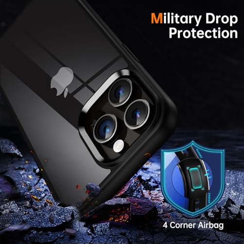 Supdeal Shockproof Clear Case for iPhone 15 Pro, [Not Yellowing] [10FT Military Drop Protection] Hard Clear Back Four Corner Airbags Drop Protection Phone Cover, 6.1 inch, Black - Image 3
