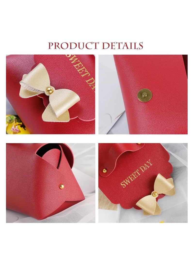 KASTWAVE 10 Pcs Leather Bowknot Candy Gift Bags Reusable Lightweight Wedding Candy Boxes Creative Baby Showers Bag Foldable Birthday Party Favor Bag (Red) - Image 3