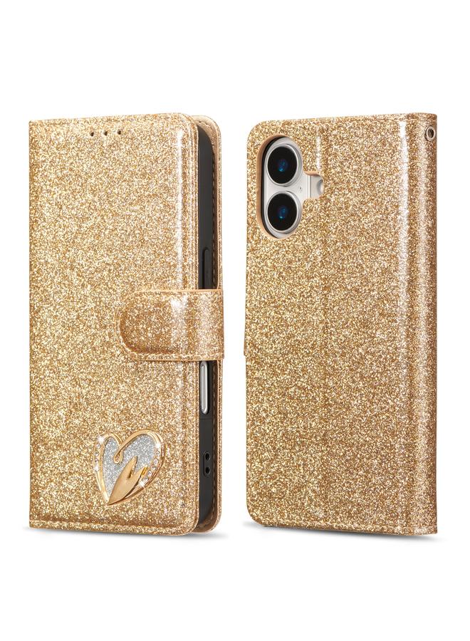 S-TOP Case For iPhone 16 Plus Glitter Powder Love Leather Phone Case - Image 1