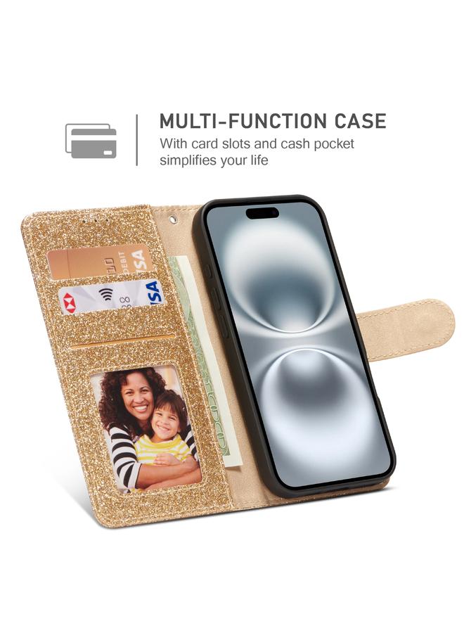 S-TOP Case For iPhone 16 Plus Glitter Powder Love Leather Phone Case - Image 3