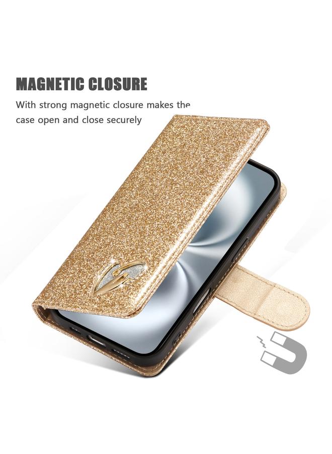 S-TOP Case For iPhone 16 Plus Glitter Powder Love Leather Phone Case - Image 5