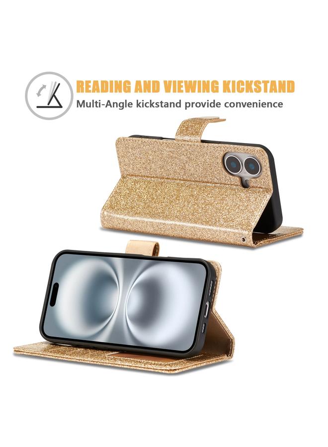 S-TOP Case For iPhone 16 Plus Glitter Powder Love Leather Phone Case - Image 4