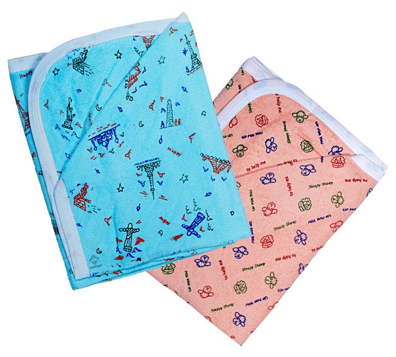 Sathiyas Akash 100% Cotton Printed Baby Towels - Pack of 2 (Blue || Orange) - Image 2