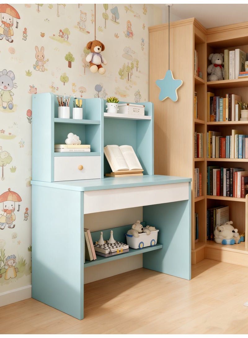  CityRiya-Long مكتب دراسة الأطفال ، طاولة تعلم الأطفال مع رف كتب متعدد الطبقات ، مكتب كتابة الطلاب ومكتب الكمبيوتر للأطفال ، مكتب ألعاب الأطفال للمدرسة المنزلية / غرفة النوم ، طاولة نشاط خشبية واسعة للقراءة / الكتابة / الألعاب (أزرق) - Image 4