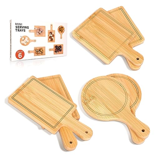 Mason Life Mini Cutting Board Charcuterie Boards Set 6 PCS Bamboo Cheese Board Set 6inch Cheese Serving Trays Platter Small Wood Cutting Board Fruit Trays for Serving Party House Wedding Gifts Light 