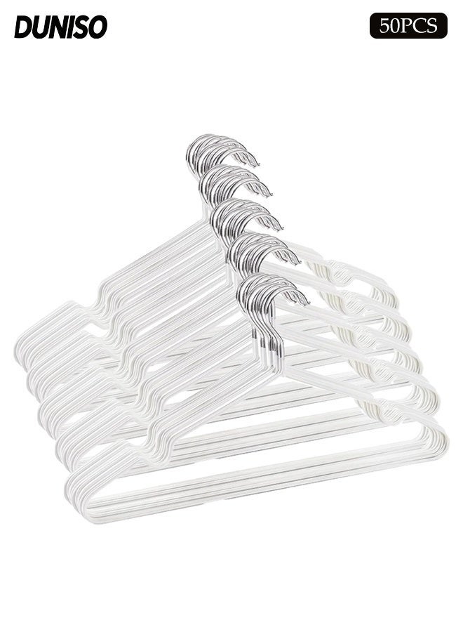 DUNISO 50 Pack Wire Hangers,Heavy Duty Metal Hangers,Coat Hangers with Non-Slip Grooves,Waterproof and Anti Slip,Strong and Durable,Space Saving,for Hanging Coats,Suits,Jackets, Shirt,40cm - Image 1