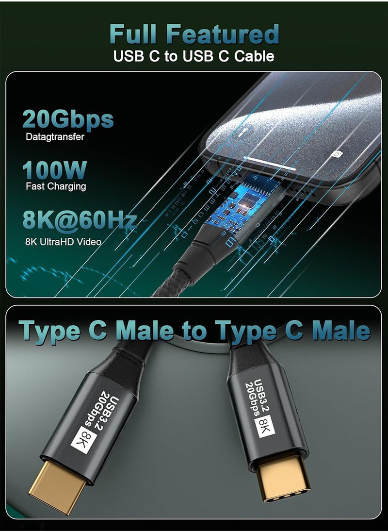 Mi VAZA Type-C Cable - USB 3.2 Gen 2x2 - 20Gbps Data Transfer - 8K/4K Monitor Cable - USB C to USB C Data Cable - 100W Fast Charging Cable Compatible with Laptop/Computer/iOS iPhone/MacBook/iPad/Projector/Android/Samsung  - Image 2