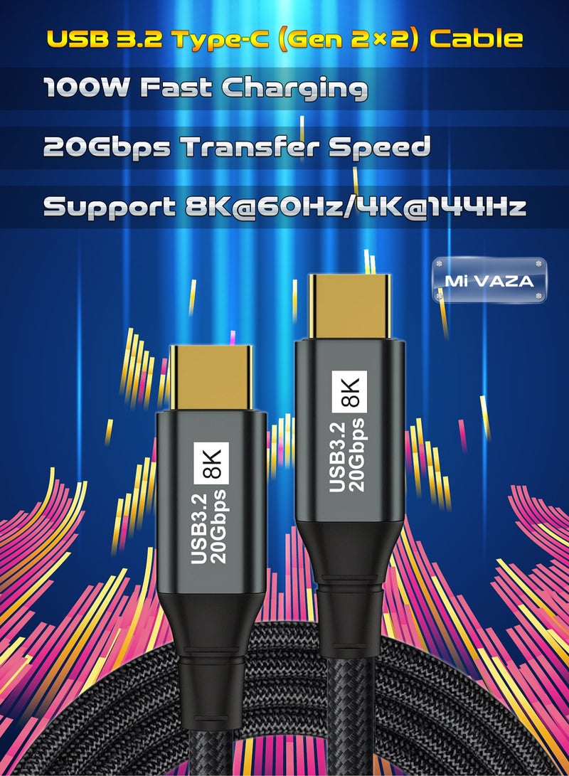 Mi VAZA Type-C Cable - USB 3.2 Gen 2x2 - 20Gbps Data Transfer - 8K/4K Monitor Cable - USB C to USB C Data Cable - 100W Fast Charging Cable Compatible with Laptop/Computer/iOS iPhone/MacBook/iPad/Projector/Android/Samsung - Image 1