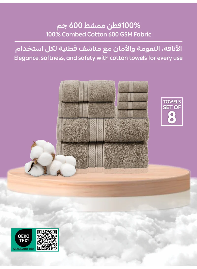 Donetella 8 Pcs Premium Towel Set - 2 Bath Towels, 2 Hand Towels & 4 Washcloths | 100% Combed Cotton 600 GSM | Quick Dry, Ultra-Absorbent, Thick & Plush | Ideal for Bath, Spa, Gym, Hotel & Everyday Luxury