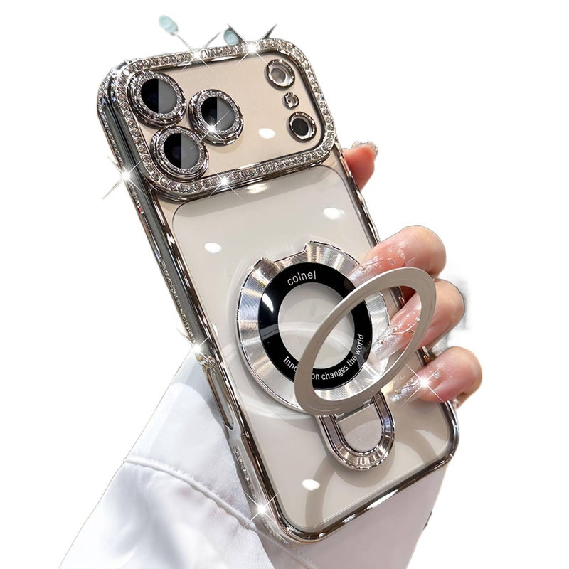 Silicone MagSafe Case for iPhone 12 Pro with Drop Protection and Kickstand plus Shockproof plus Strong Magnetic plus Electroplating in Silver - Image 1