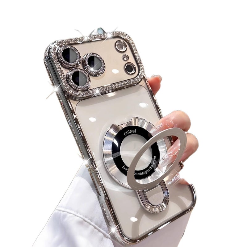 Silicone MagSafe Case for iPhone 12 Pro with Drop Protection and Kickstand plus Shockproof plus Strong Magnetic plus Electroplating in Silver - Image 4