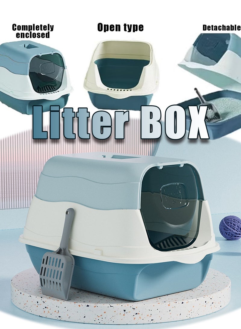 Open Top Cat Litter Box, Large Semi-Closed Cat Litter Pan, Anti-Splashing Cat Toilet for Small Medium Pets, Removable Cat Cleaning Basin with Litter Sifting Scoop, Easy Clean Cat Potty Tray for Kittens, Cats & Pets, Durable Plastic Cat Litter Tray for Indoor Use - Image 1