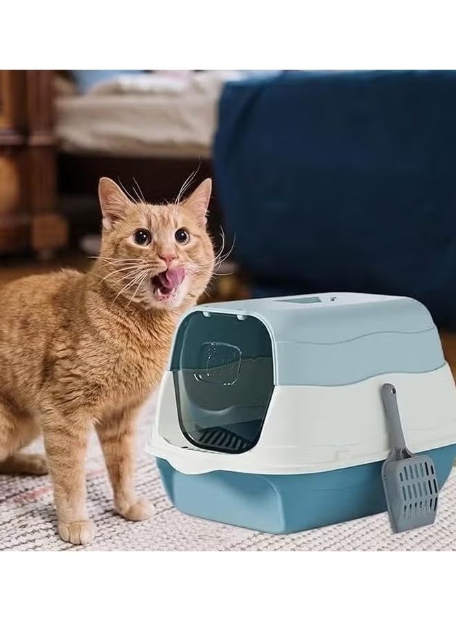 Open Top Cat Litter Box, Large Semi-Closed Cat Litter Pan, Anti-Splashing Cat Toilet for Small Medium Pets, Removable Cat Cleaning Basin with Litter Sifting Scoop, Easy Clean Cat Potty Tray for Kittens, Cats & Pets, Durable Plastic Cat Litter Tray for Indoor Use - Image 3