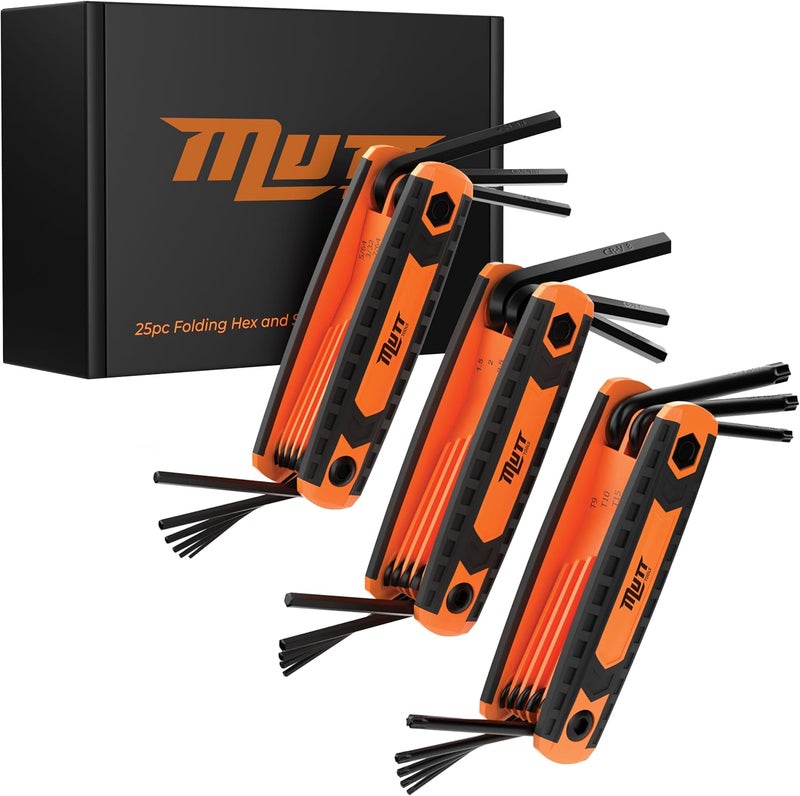 AMERICAN MUTT TOOLS Mutt Tools 25pc Folding Allen Key Set – Compact SAE & Metric Tool for Bikes, DIY, Archery – Color-Coded, Allen Wrenches Sets Stamped with Sizing Info - Image 1