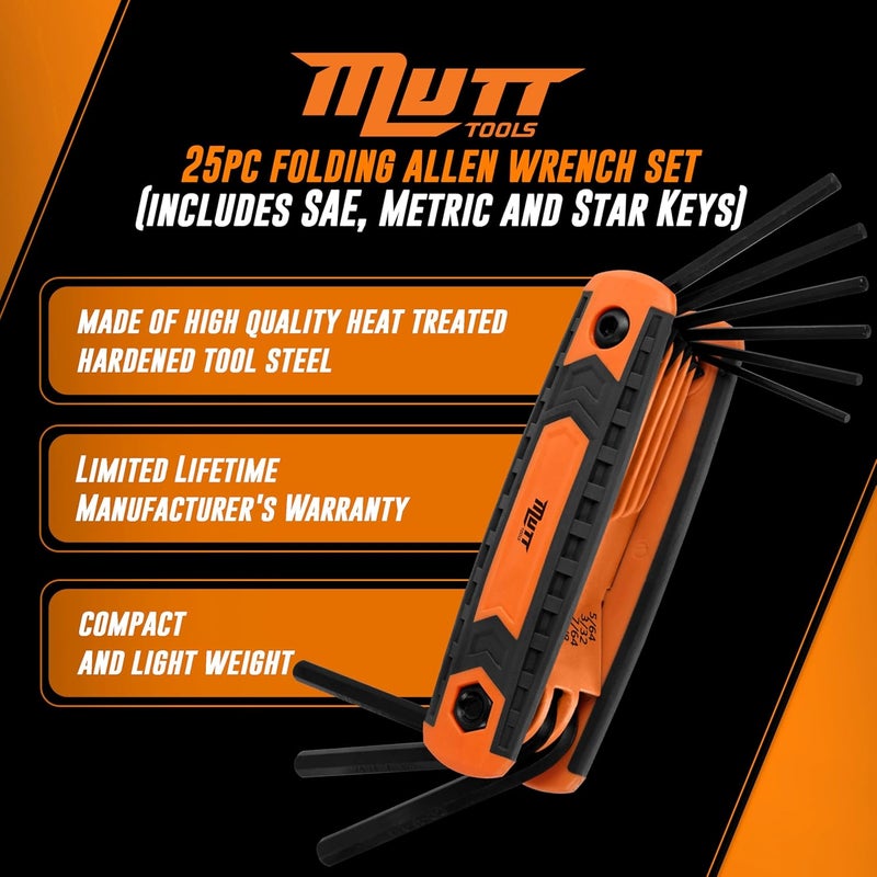 AMERICAN MUTT TOOLS Mutt Tools 25pc Folding Allen Key Set – Compact SAE & Metric Tool for Bikes, DIY, Archery – Color-Coded, Allen Wrenches Sets Stamped with Sizing Info - Image 2