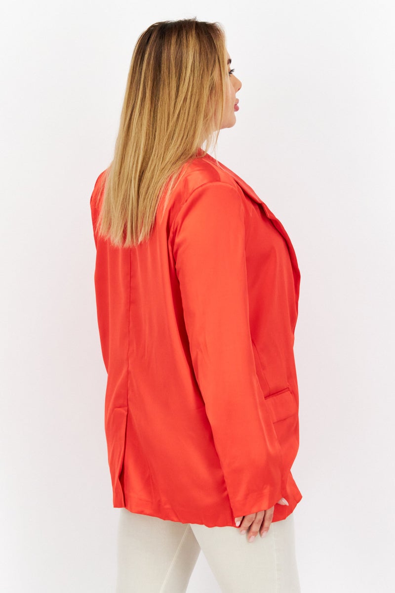 BB Dakota Women Regular Fit Solid Semi-Formal Blazer, Red  - Image 3