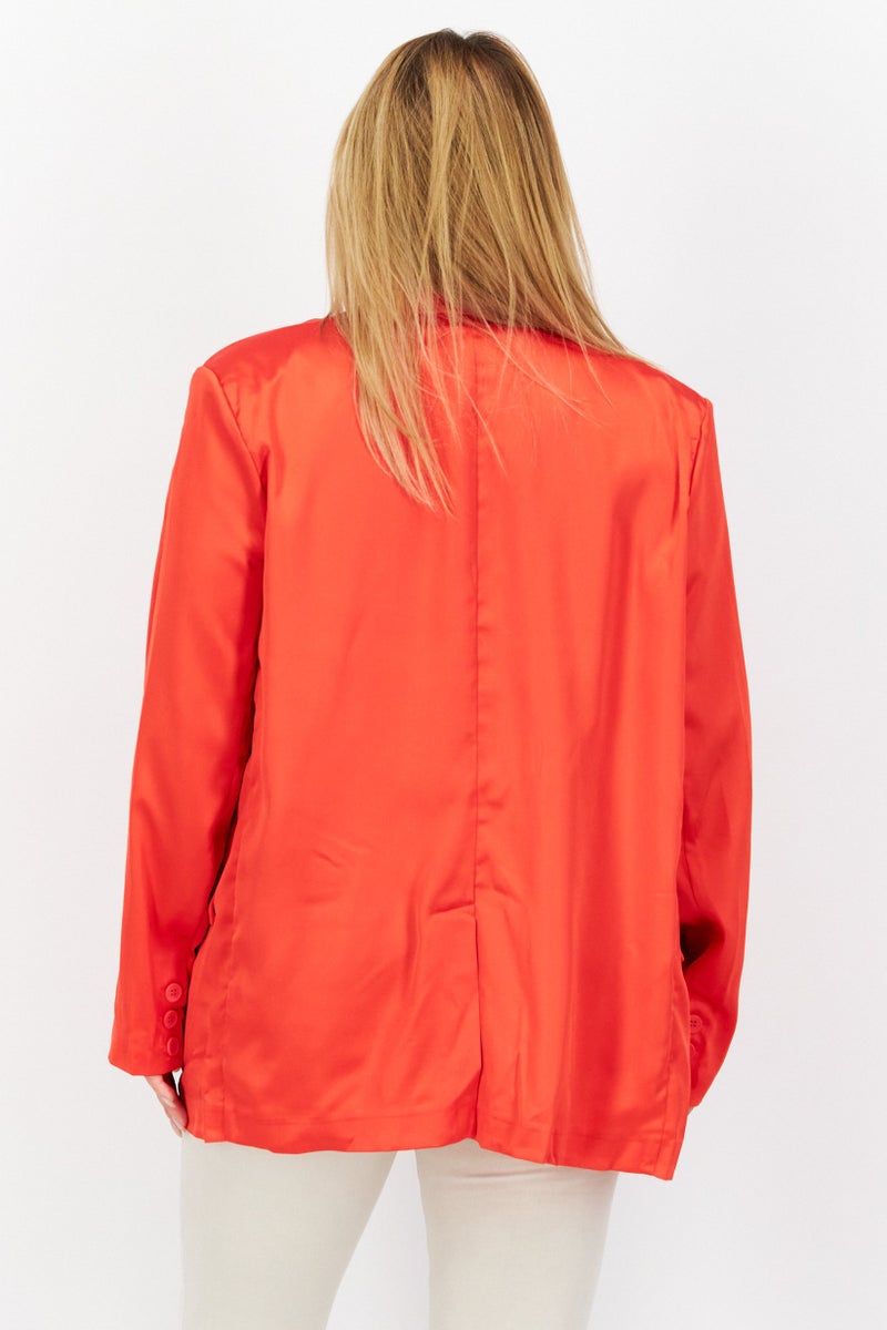 BB Dakota Women Regular Fit Solid Semi-Formal Blazer, Red  - Image 2