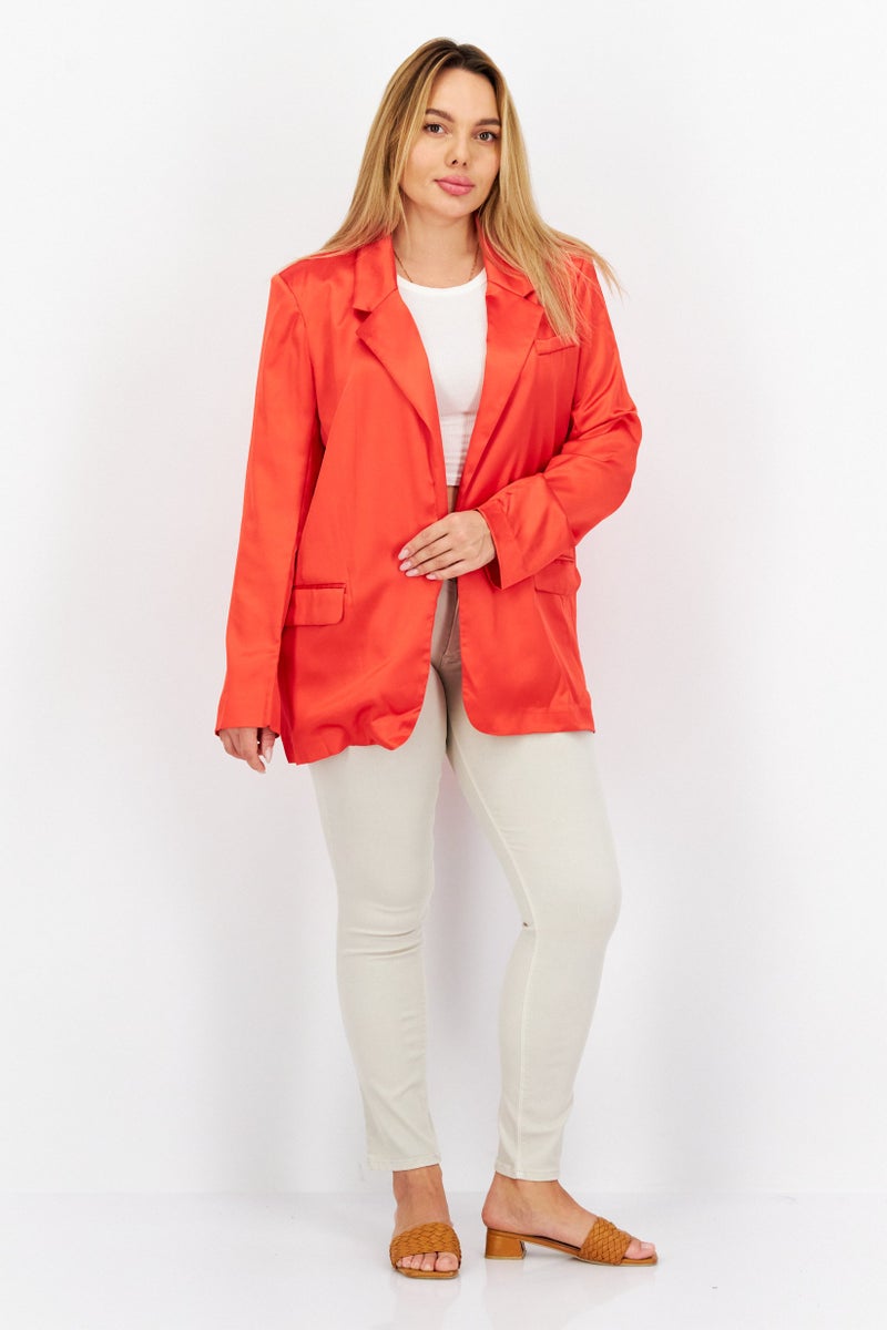 BB Dakota Women Regular Fit Solid Semi-Formal Blazer, Red  - Image 4