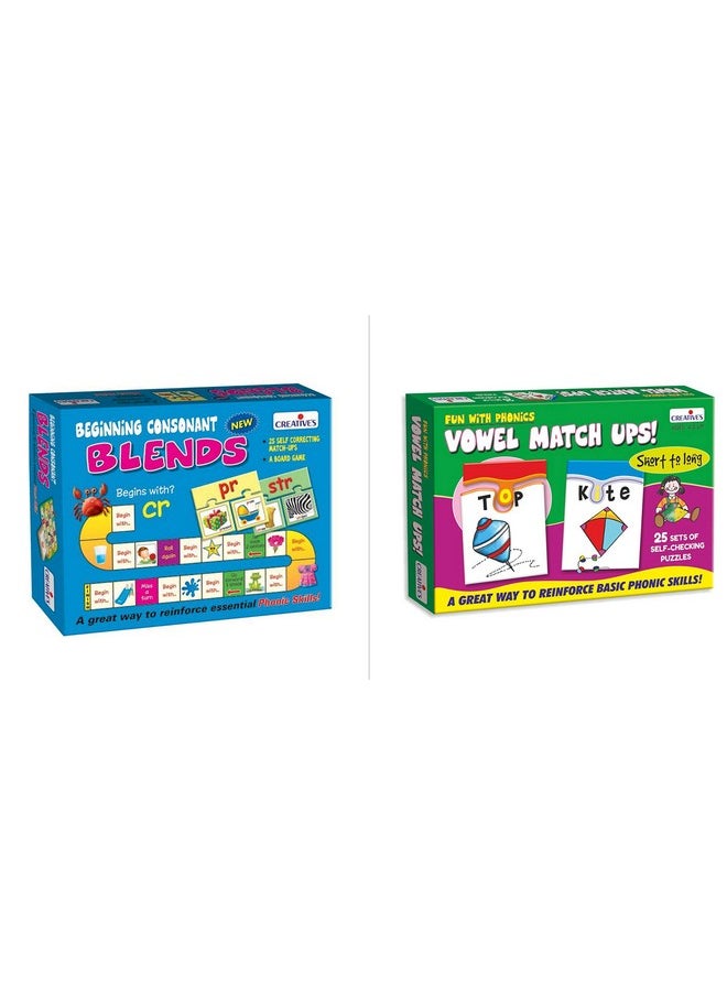Creative's Creative's Beginning Consonant Blends + Fun with Phonics Vowel Match-Ups Combo Pack | Match-Up Card | Vocabulary Games | Educational Games for Kids 4 & Up | | Exotic Set Multicolor for Preschool Kids  - Image 1
