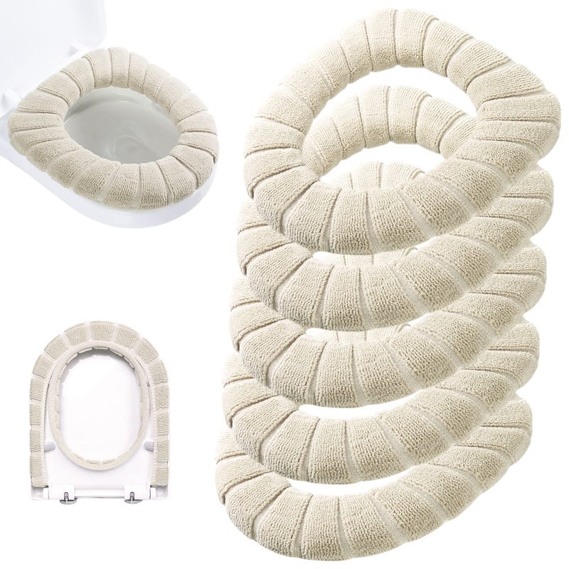 Legigo Legigo 5 Pack Thicker Bathroom Toilet Seat Cover Pads Soft Warmer Toilet Seat Cushion Cover Stretchable Washable Fiber Cloth Easy Installation Comfortable Toilet Lid Seat CoverPumpkinBeige