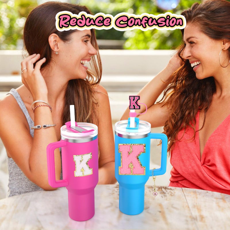 Mity Rain Mity rain 10pcs Set Designed for Stanley Cup Accessories - Including Straw Cover Cap, Letter Charm, Letter Stickers, Tumbler Spill Proof Stoppers for Stanley 40oz/ 30oz Pink Decorations (K)  - Image 5