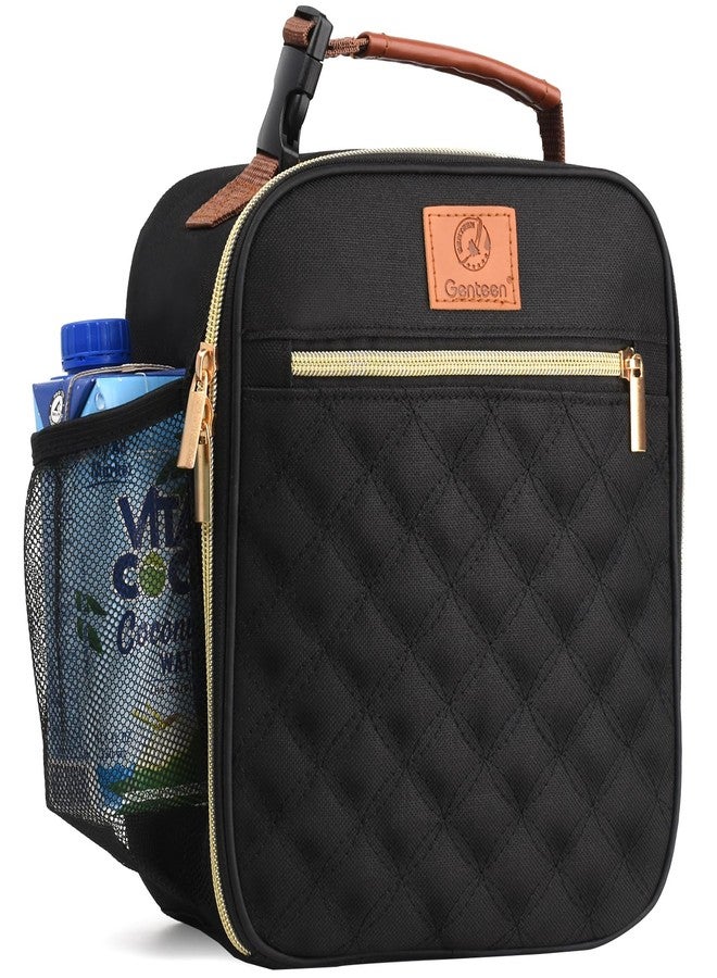 Genteen Lunch Box Reusable Lunch Bag for Men Women Kids Adults,Insulated Lunch Bag Waterproof Lunch Box Cooler,Small Lunch Box With Side Pockets for Work Office School Travel Picnic-Black - Image 1