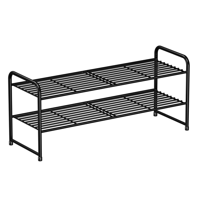 SUFAUY 2 Tier Shoe Rack Closet Metal Shoe Rack Organizer Heavy Duty Stackable Black