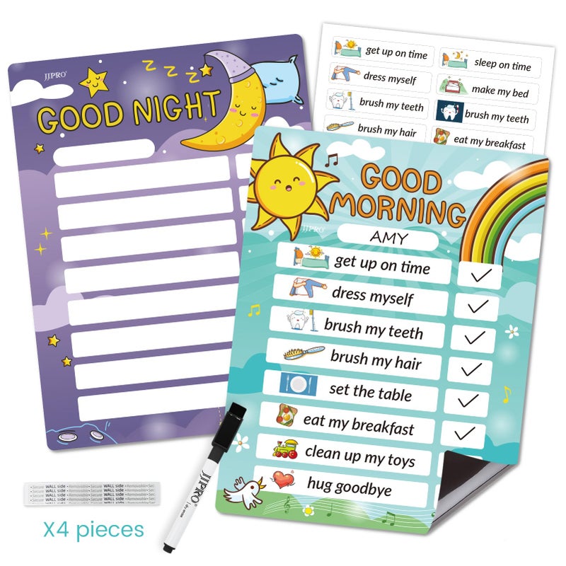 JJPRO Morning/Bedtime/Daily Routine Chart for Kids,Toddler Daily Schedule Board at Home,Visual Schedule for Kids,Checklist Routine Chore Chart - Image 1