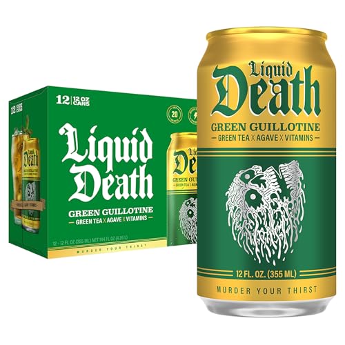 Liquid Death Iced Tea  Green Guillotine Green Tea Less Sugar Boost of Caffeine B Vitamins No Artificial Sweeteners 12 Fl Oz Pack of 12 - Image 1