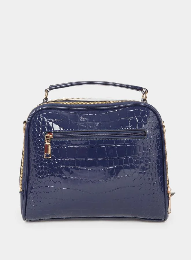 تايك تو Take Two Croc Skin Top Handle Shoulder Bag with Zip Closure