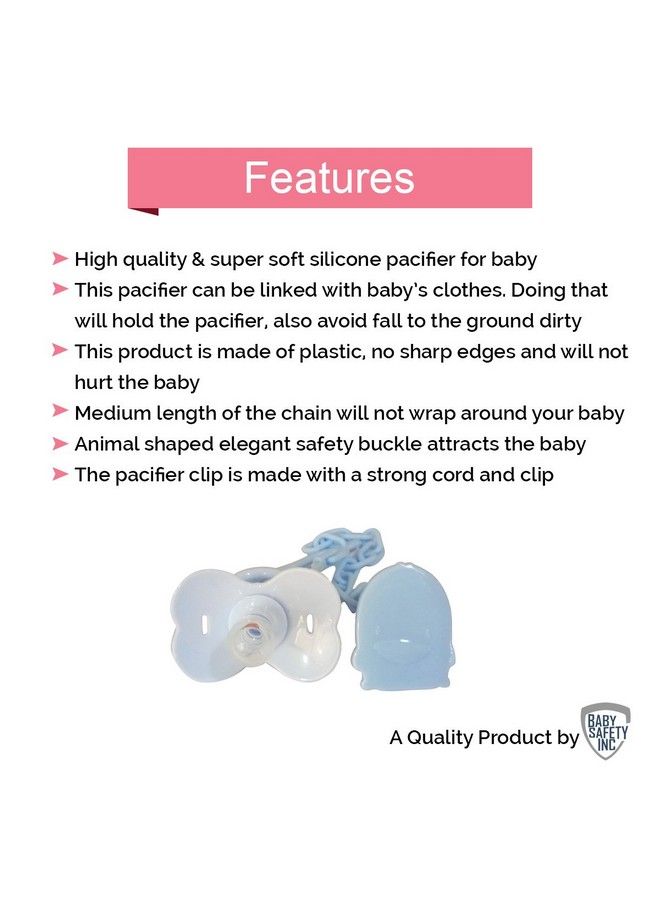 Safe-O-Kid Baby Pacifier Nipple With Chain And Clip Lovely Cartoon Shaped Pacifier Helps In Preventing From Dust(Blue) - Image 3