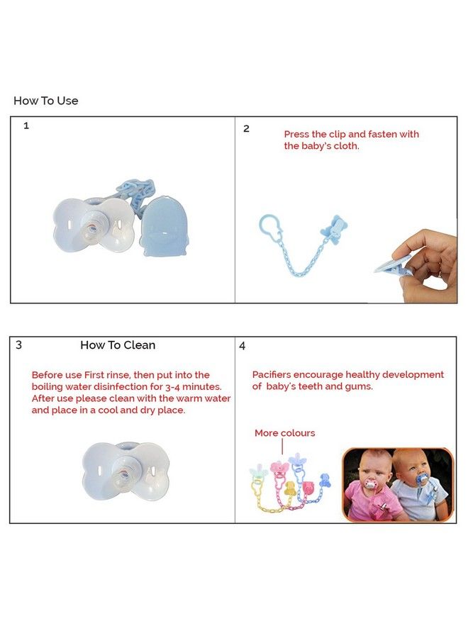 Safe-O-Kid Baby Pacifier Nipple With Chain And Clip Lovely Cartoon Shaped Pacifier Helps In Preventing From Dust(Blue) - Image 4